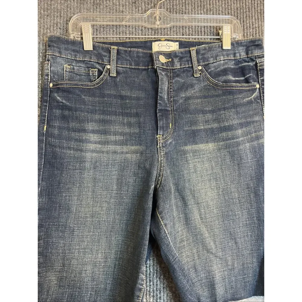 Jessica Simpson Womens Denim Bermuda Short Size 16 Blue Dark Wash Frayed Stretch